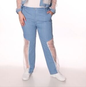 Thrill Jeans Plus Size Organza Detail Straight Leg Jeans. Light Wash. Si…